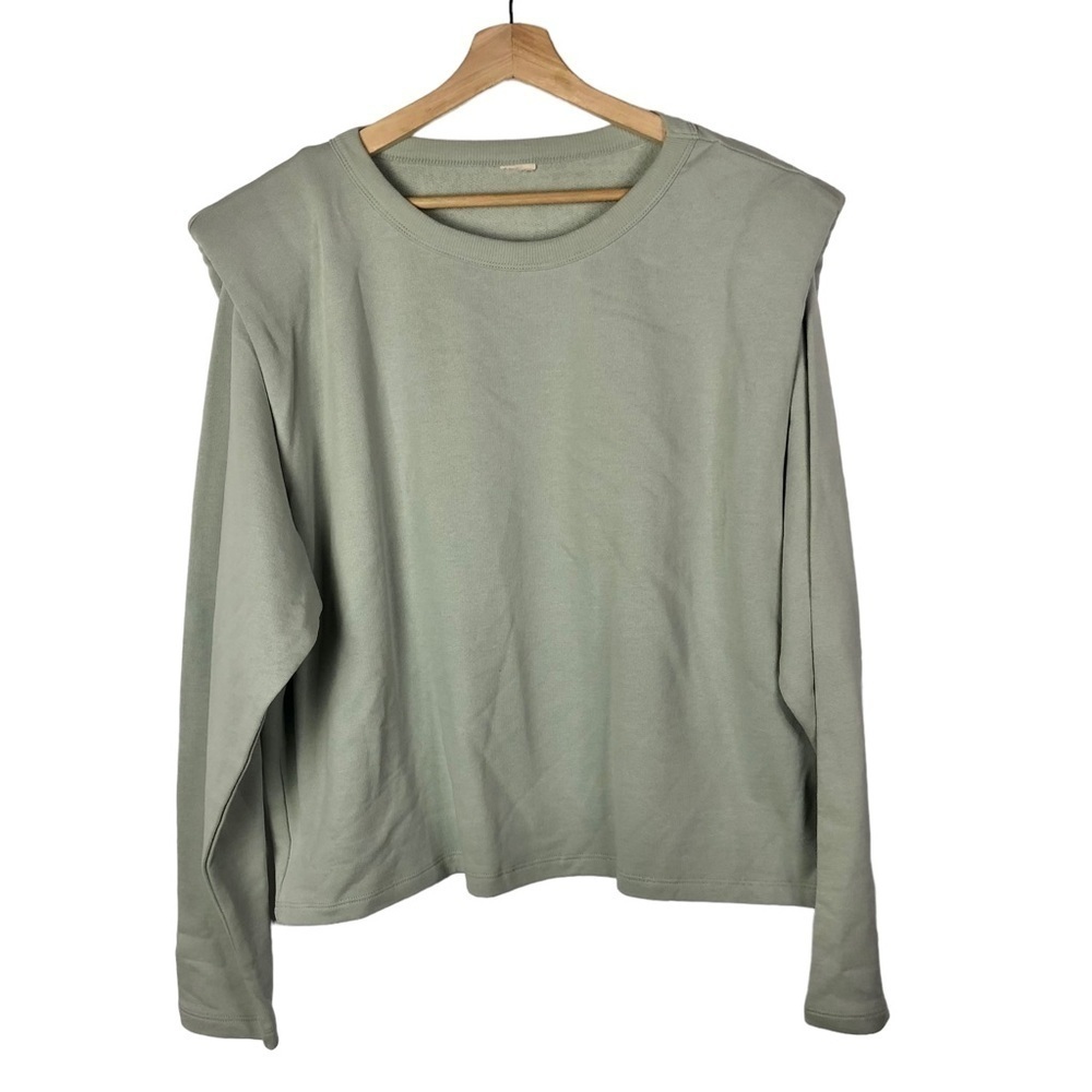 H&M‎ Light Green Gray Shoulder Pad Long Sleeve Sweatshirt L
